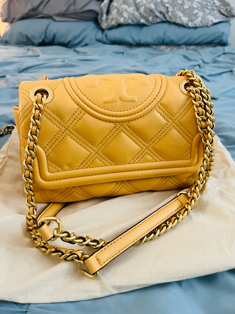 Tory Burch Mustard Quilted Leather Chain Shoulder Bag